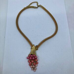 Vtg TRIFARI ? mesh gold tone waterfall lucite grape tassel necklace